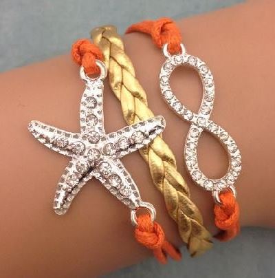 Armband oranje-goud-strass Infinity-Starfish 53