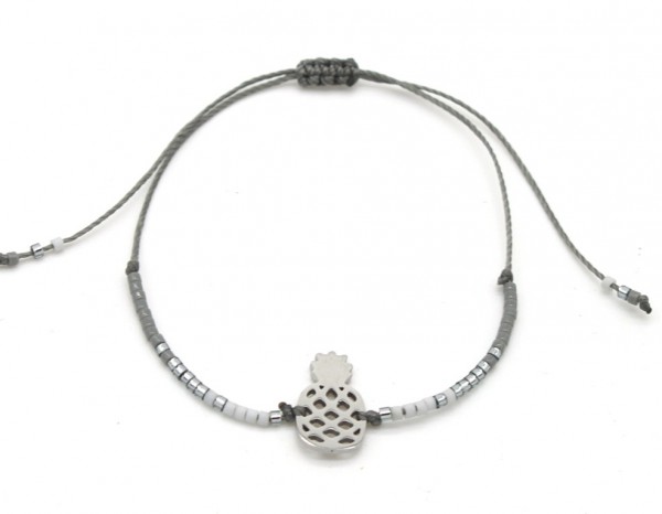 Armband fijn Beads & Pineapple grijs