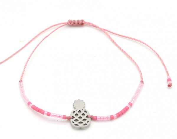 Armband fijn Beads & Pineapple pink