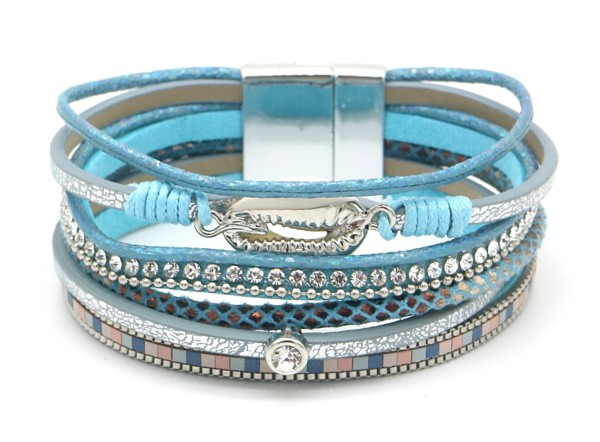 Armband Ibiza cristal & schelp blauw-zilver