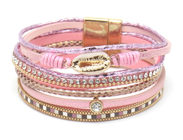 Armband Ibiza cristal & schelp roze-goud