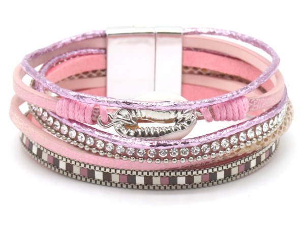 Armband Ibiza cristal & schelp roze-zilver