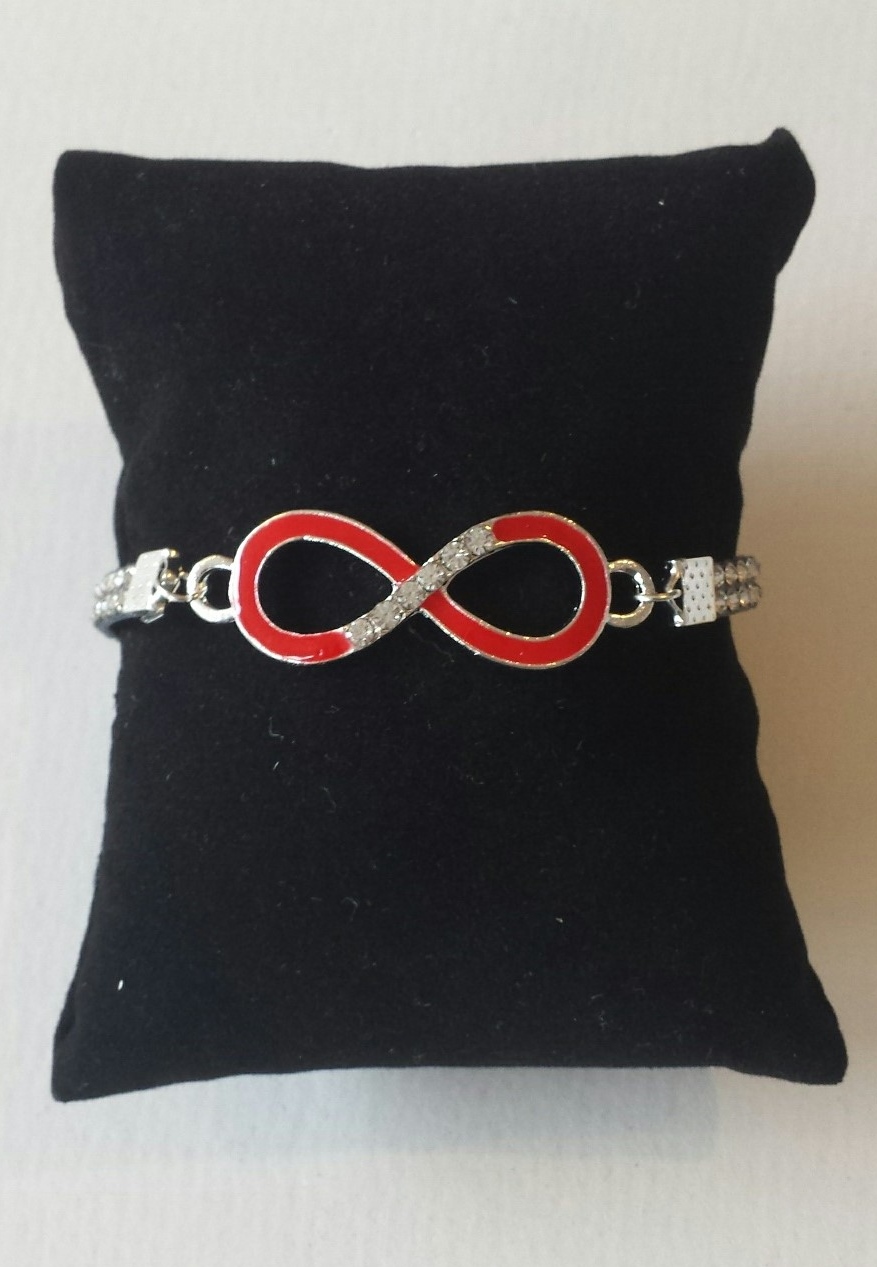 Armband Infinity strass zilver-rood