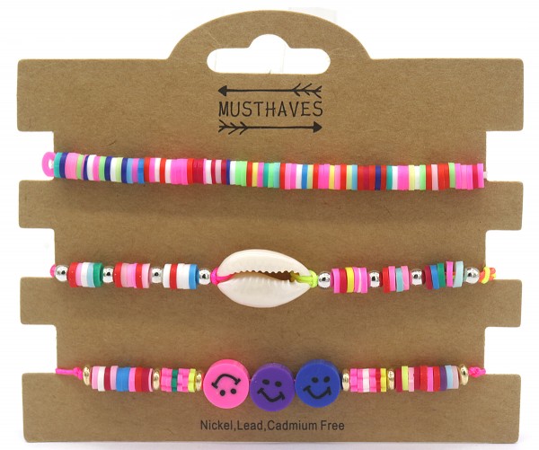 Armband set a 3 Smiley surfbeads multicolor