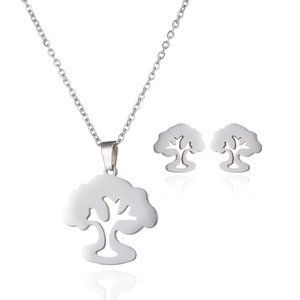 Ketting set tree of life stainless steel zilver