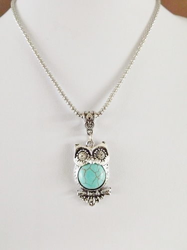 Ketting Boho Uil zilver-turquoise