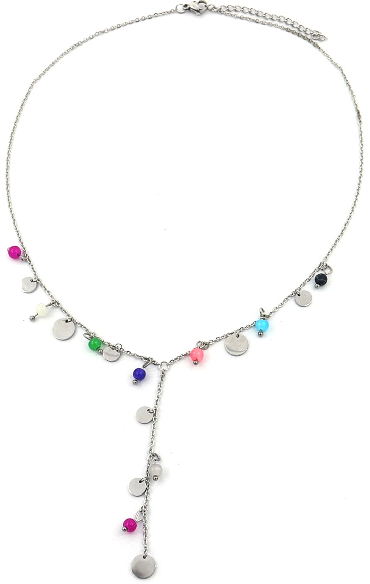 Ketting Y Coins & Beads RVS zilver-multi