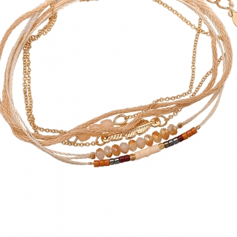 Armband wrap fijn Beads & Feather beige-goud
