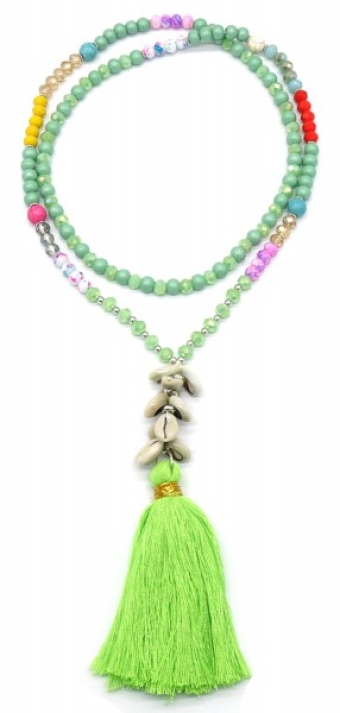 Ketting lang Boho schelpen & tassel multi-groen