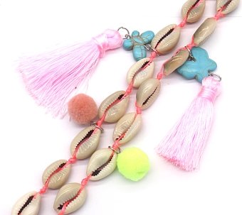 Ketting lang Boho schelpen & tassel multi-fluor-roze 2